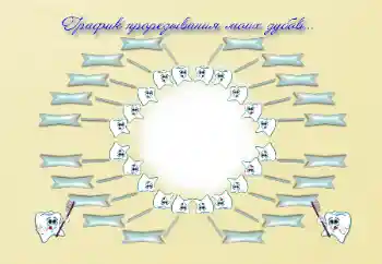 Fotoefect din categoria Diverse pentru copii № 26740. Inscripție pe ramă: Graficul erupției dentare