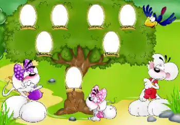 Fotoefect din categoria Arborele genealogic № 24209. Inscripție pe ramă: Eu sunt. Tata. Mama. Bunica. Bunicul.